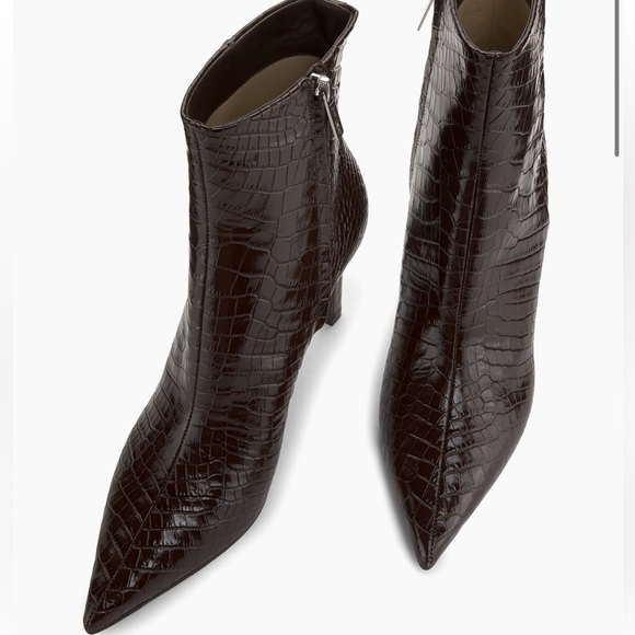 Jimmy Choo Frankie 85MM Embossed Leather Bootie Elegant Chocolate Brown Croc NWT - Picture 4 of 6